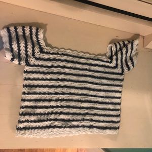 Black and white cropped off the shoulder t-shirt